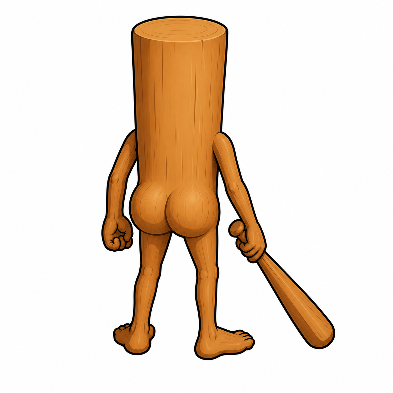 Thicc Sahur mascot — a muscular wooden log holding a baseball bat